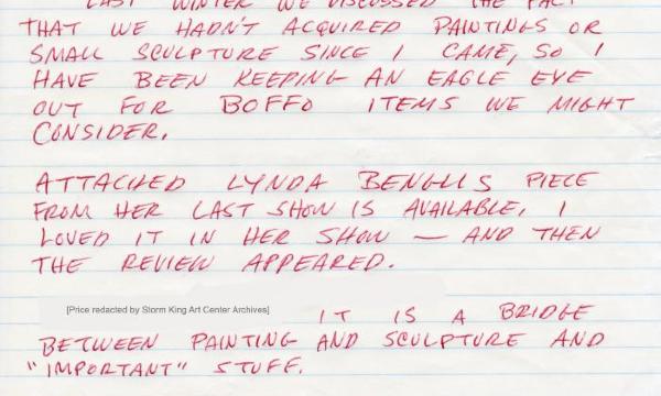 Correspondence from Dorothy Mayhall to Ralph E. Ogden regarding the acquisition of Lynda Benglis' <em>Nu</em>, June 16, 1974